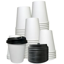 [25 Pack] 12oz Disposable White Paper Coffee Cups with Black Dome Lids - For Hot, Cold Drink, Coffee, Tea, Cocoa, Travel, Office, Home, Cider, Hot Chocolate, To go, Compostable, Biodegradable