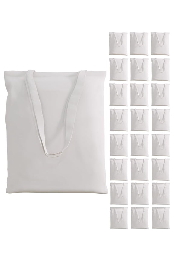 25 Pack 15x16 Reusable Natural Cotton Blank Beige Tote Bag with Handles, Large Plain Bulk Sublimation Canvas Cloth Tote Bags for Gift, Beach, School, Work, DIY, Craft, Shopping, Painting