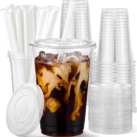 25 Pack - 16 oz s with Lids and Straws, Clear Iced Coffee Cups with Lids, Disposable Cups with Lids for Cold Drinks, Iced Tea, Milkshakes, Smoothies - Durable & BPA Free