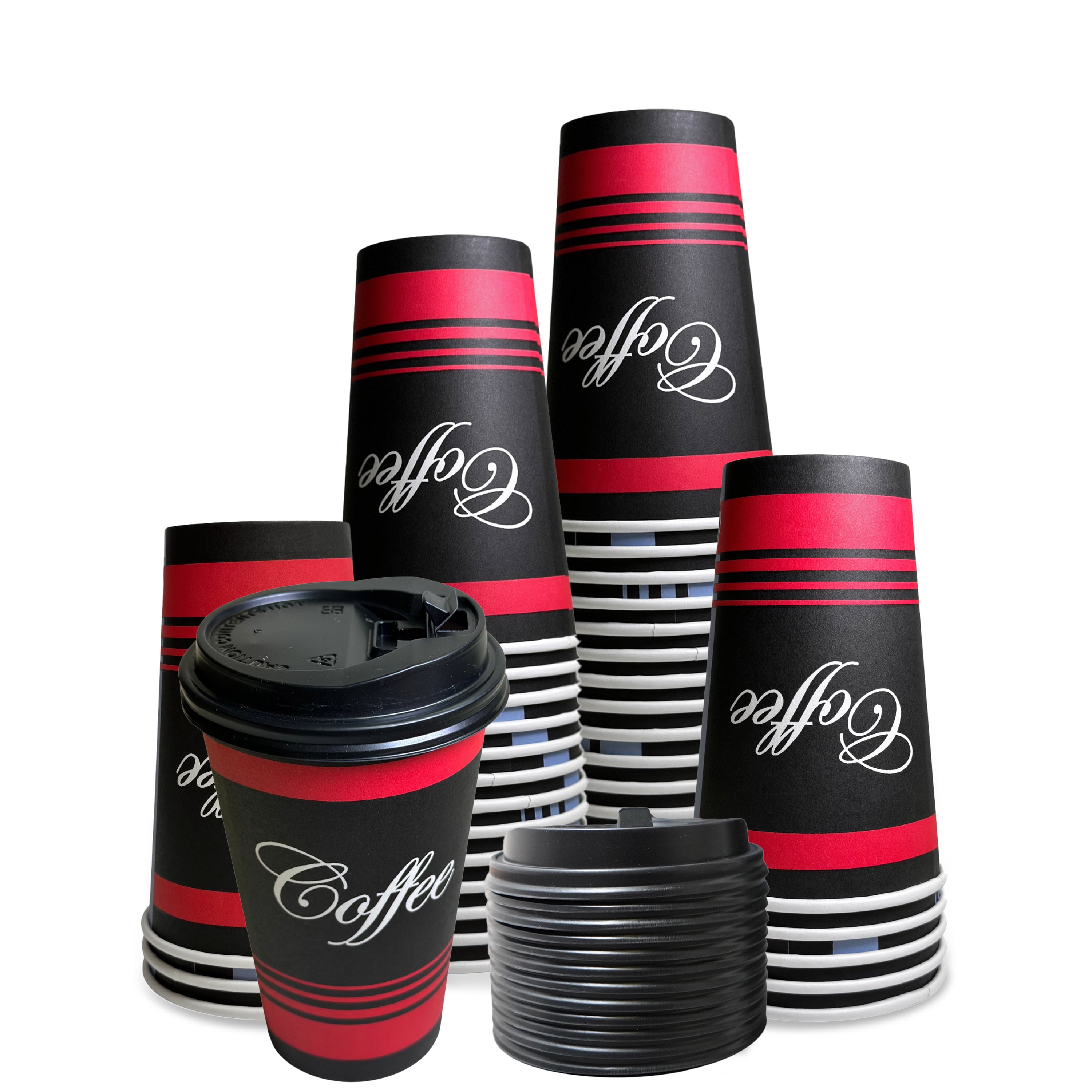 [25 Pack] 16oz Disposable Paper Coffee Cups with Black Dome Lids - For ...