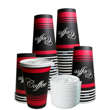 [200 Pack] 20oz Disposable White Paper Coffee Cups with Black Dome Lids ...