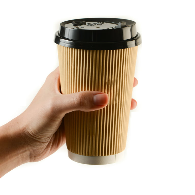 [25 Pack] 16oz Disposable RippIe Paper Hot Coffee Cups with Black Dome Lids  - Double Walled Insulated Disposable Hot Tea Cups - Bio Degradable, Eco