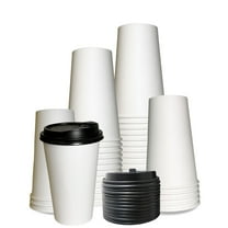 [25 Pack] 16oz Disposable White Paper Coffee Cups with Black Dome Lids - For Hot, Cold Drink, Coffee, Tea, Cocoa, Travel, Office, Home, Cider, Hot Chocolate, To go, Compostable, Biodegradable