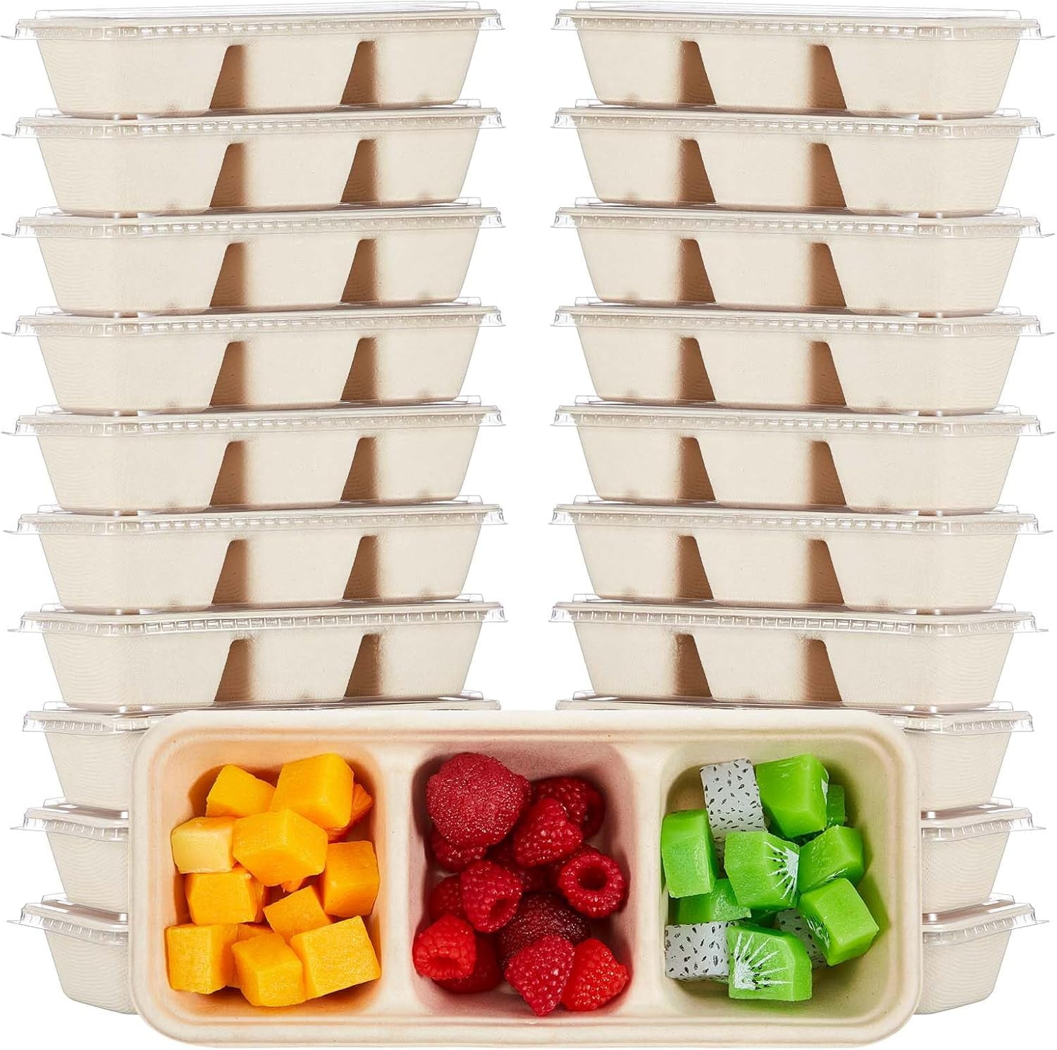 25 Pack 17 oz Disposable Paper Bowls, Small Meal Prep Containers with 3 ...