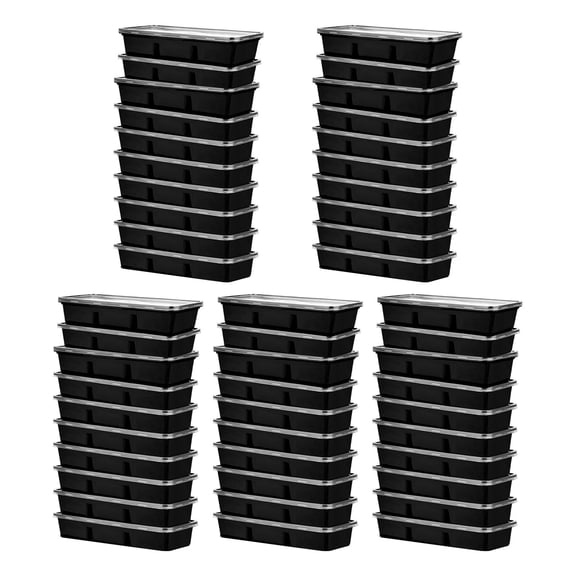 25 Pack 17 oz Meal Prep Containers, Durable Reusable Plastic Food Storage Containers with Lids, 3-Compartment Plastic Lunch Containers, Microwaveable & Freezer Dishwasher Safe(Black,8.8x3.2x1.8")