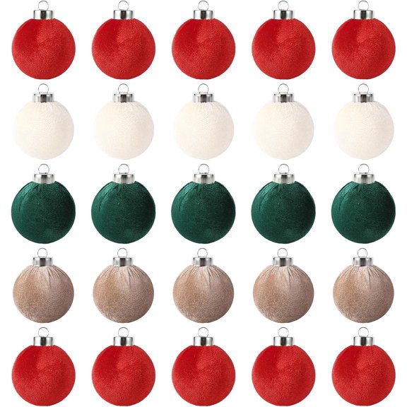 25 Pack 2.36 Inch (6 cm) Velvet Ball Ornaments,Christmas Tree Decorations,Shatterproof Plastic Decorations for Xmas Tree Home Holiday Party Christmas Ornaments,Red Green
