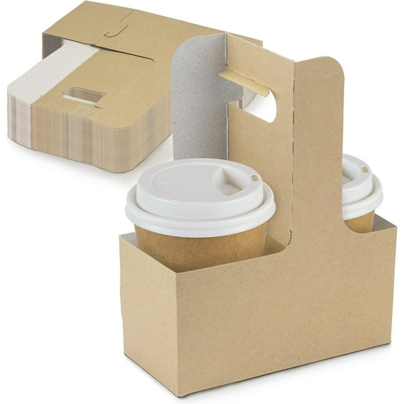 [25 Pack] 2 Cup Drink Carrier with Handle-Kraft Paperboard Handled ...