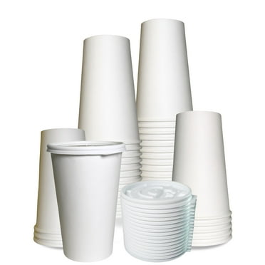 [25 Pack] 20oz White Disposable Paper Coffee Cups with White Flat Lids - For Hot, Cold Drink, Coffee, Tea, Cocoa, Travel, Office, Home, Cider, Hot Chocolate, To go, Compostable, Biodegradable