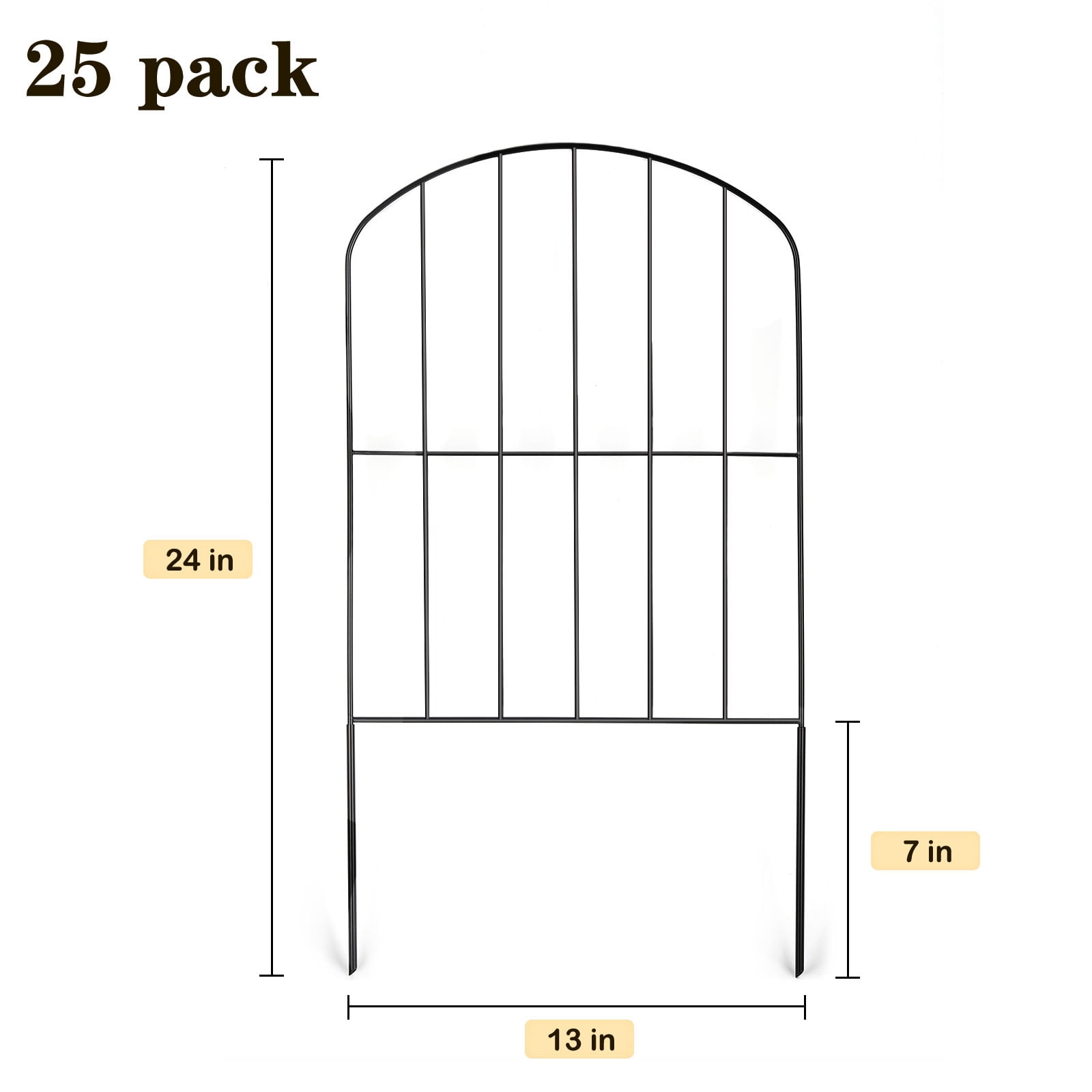 25 Pack 24"×13" Black Metal Garden Fence, Decorative Folding Fence Panels for Yard, Flower Bed, Landscape Border