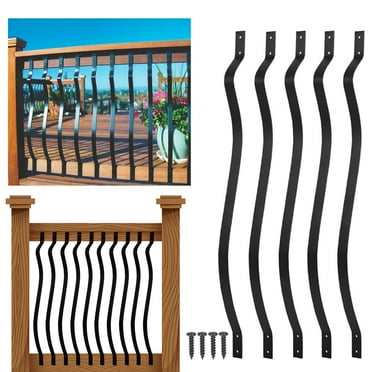 25-Pack 32.25 Inch Metal Balusters, Staircase Spindles With Screws, Wavy Iron Railing for Outdoor Stair Deck Porch