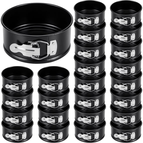 25-Pack 4-Inch Round Nonstick Springform Pans with Removable Bottoms for Mini Cheesecakes, Pizzas, and Quiches  Oven Safe, Leakproof, Black