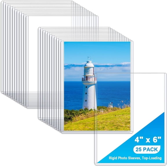 25 Pack 4" x 6" Rigid Print Protectors Rigid Picture Photo Sleeves Clear Hard Plastic Sheet Protectors Top-Loading Photocard Holders Page Sleeves for Paper, Photos, Postcards, Trading Cards
