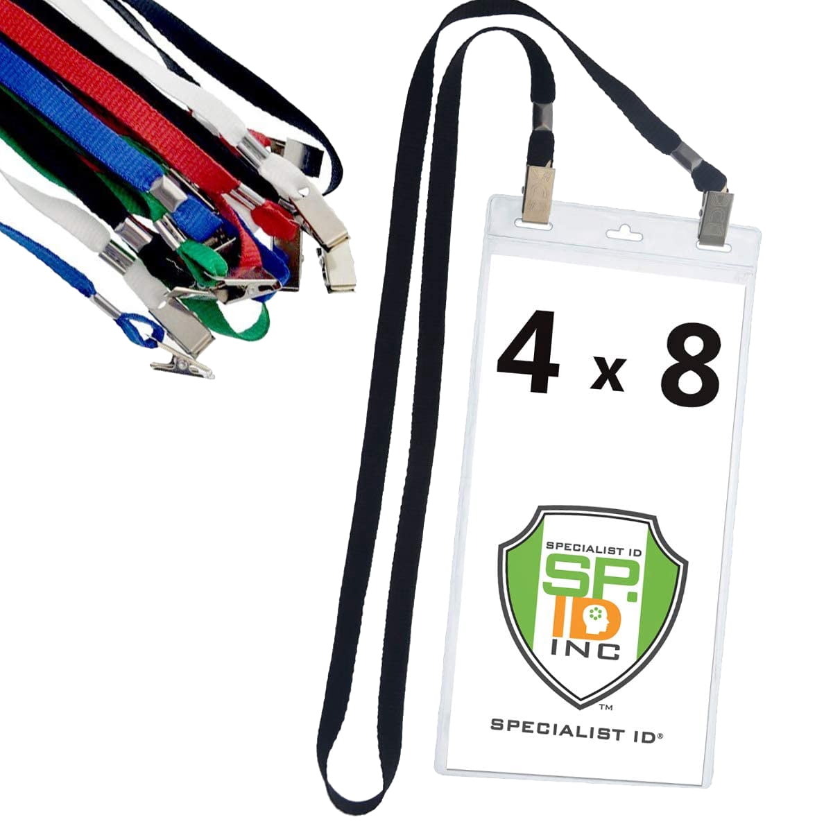 25 Pack - 4 x 8 Inch Extra Large Ticket & Event Credential Badge Holders with Double Sided Lanyards with Two Bulldog Clips, by Specialist ID (Assorted Colors)
