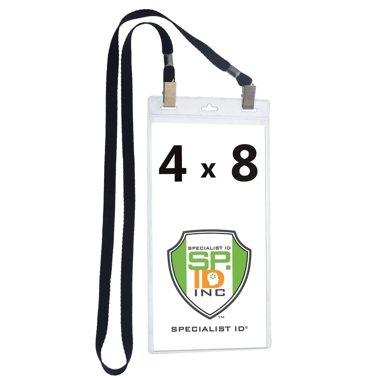 25 Pack - 4 x 8 Inch Extra Large Ticket & Event Credential Badge Holders with Double Sided Lanyards with Two Bulldog Clips, by Specialist ID (Black)