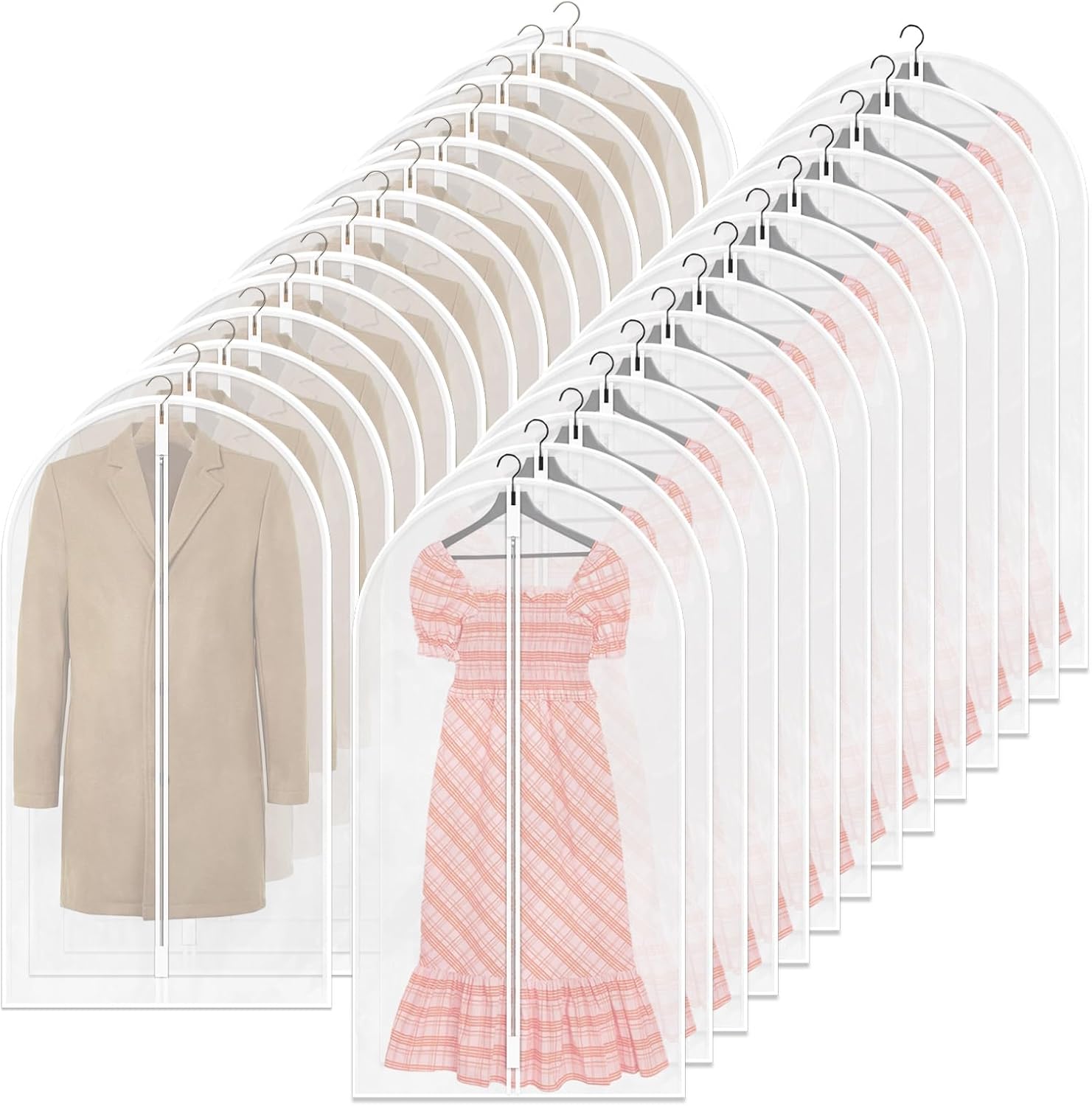 25 Pack 55" Hanging Clear Plastic Garment Bags with Zipper Translucent Long Dress Bags Clothes Cover for Closet Storage and Travel