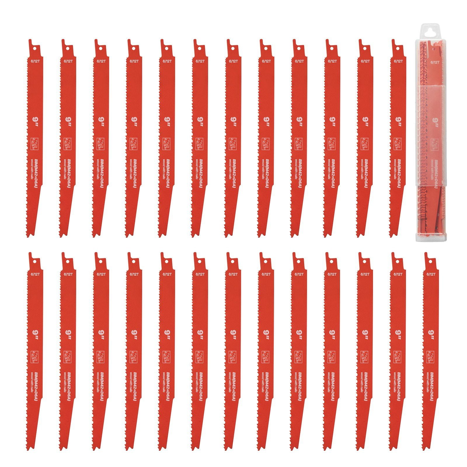 25 Pack 6 12 TPI Bi Metal Reciprocating Saw Blades Universal Shank Sharp Teeth Fast Smooth Cuts Wood Nail Embedded Wood Demolition Orange