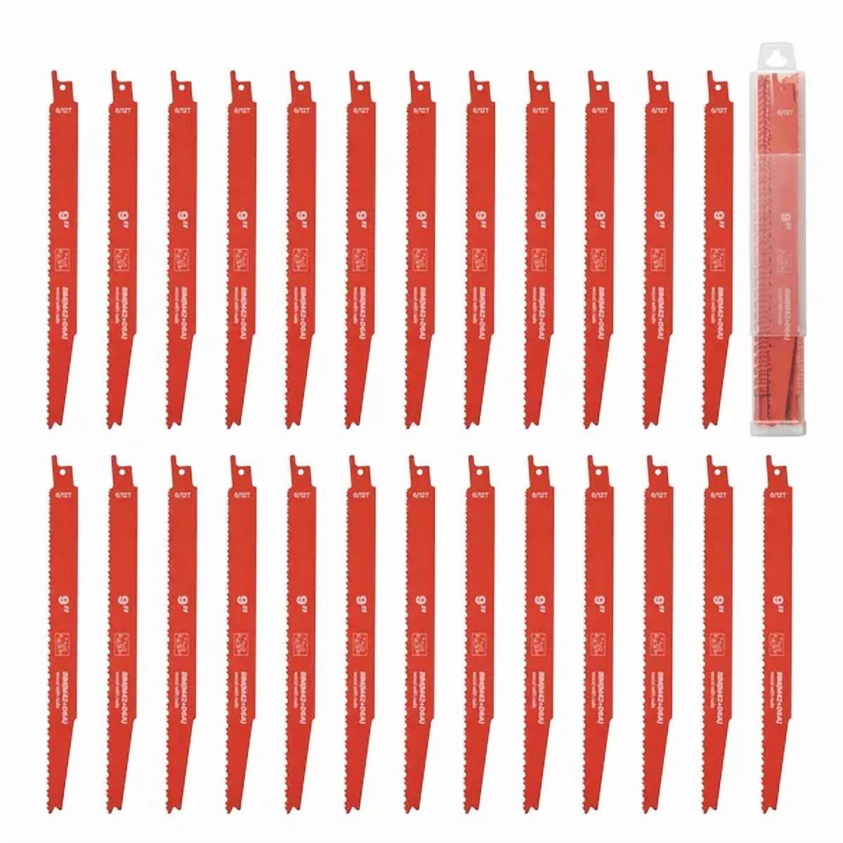 25 Pack 6/12 TPI Bi Metal Reciprocating Saw Blades Universal Shank Sharp Teeth for Fast Smooth Cuts Wood Nail Embedded Wood Demolition Orange