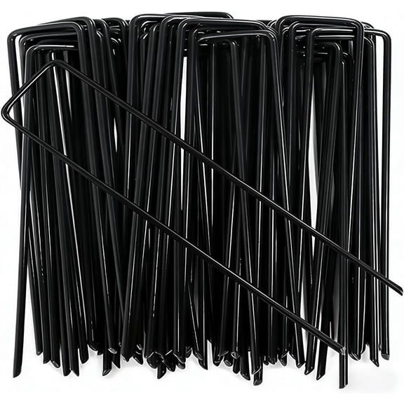25-Pack 6 Inch 11 Gauge Black Galvanized Landscape U-Shaped Anti-Rust Ground Garden Stakes Pins for Weed Barrier, Irrigation Tubing, Lawn & Tent