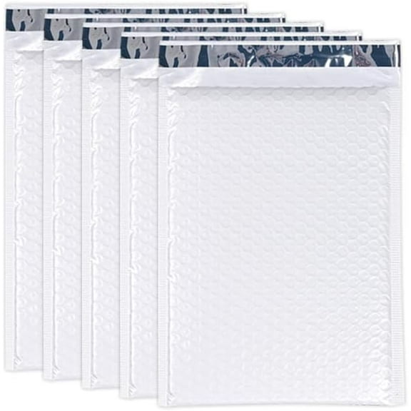 25 Pack 7.25x11 Inch Shipping Mailers, Extra Strong White Bubble Mailers, Padded Envelopes, Self-Seal Polyethylene Bubble Bags for E-Commerce, Packaging and Mailing