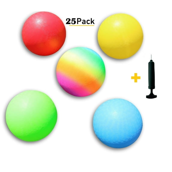25 Pack! 8.5 Inch Playground Balls (Colors:Red,Blue,Green,Yellow,Rainbow)