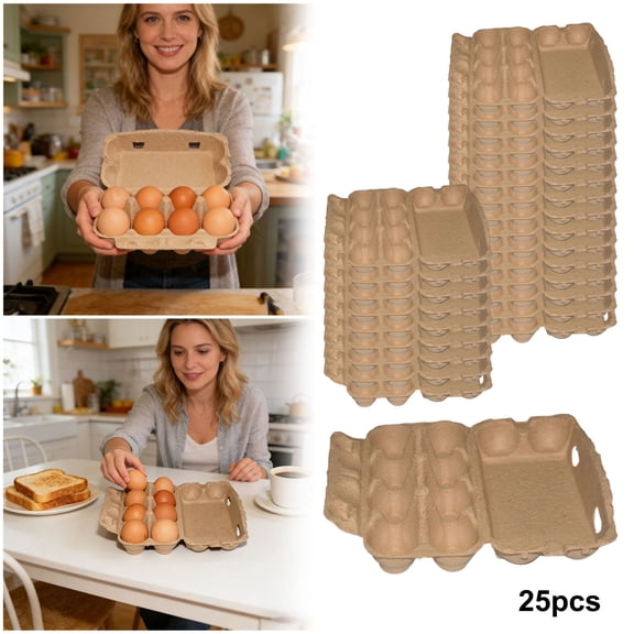 25 Pack 8 Count Empty Natural Paper Pulp Egg Cartons, Reusable Sturdy Cardboard Egg Containers Bulk for Farm Fresh Eggs Bakery Storage, Kitchen Accessories