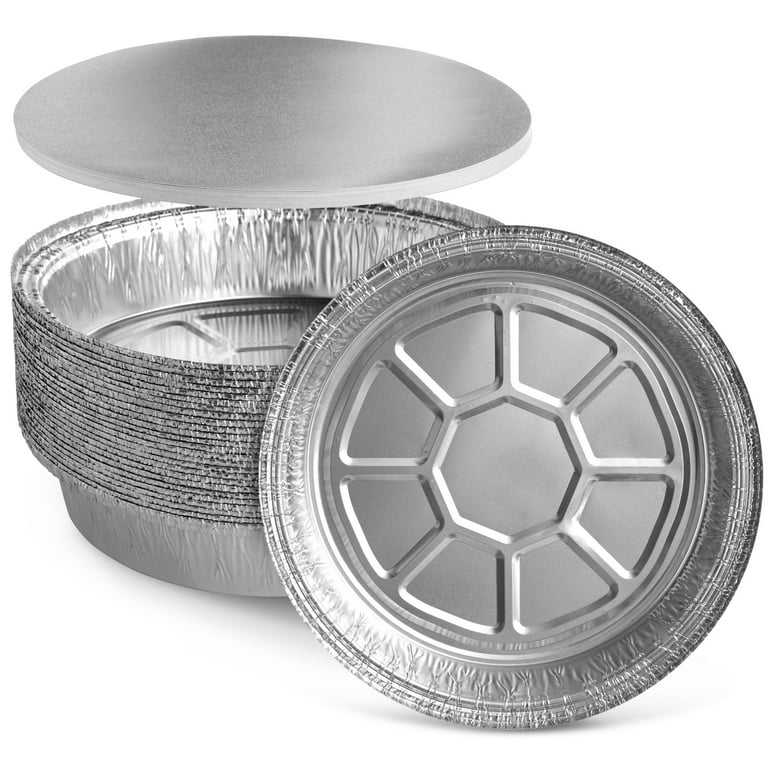 Aluminum Foil Pans - 25-Piece Round Disposable Tin Pans with Flat Board Lids for