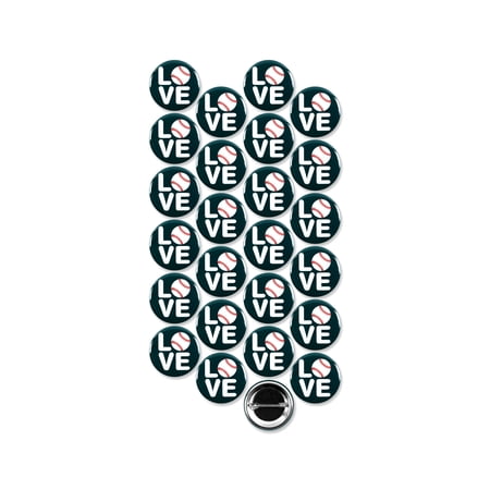 25 Pack - Baseball Love Team Pinback Buttons - 1.5 Inch