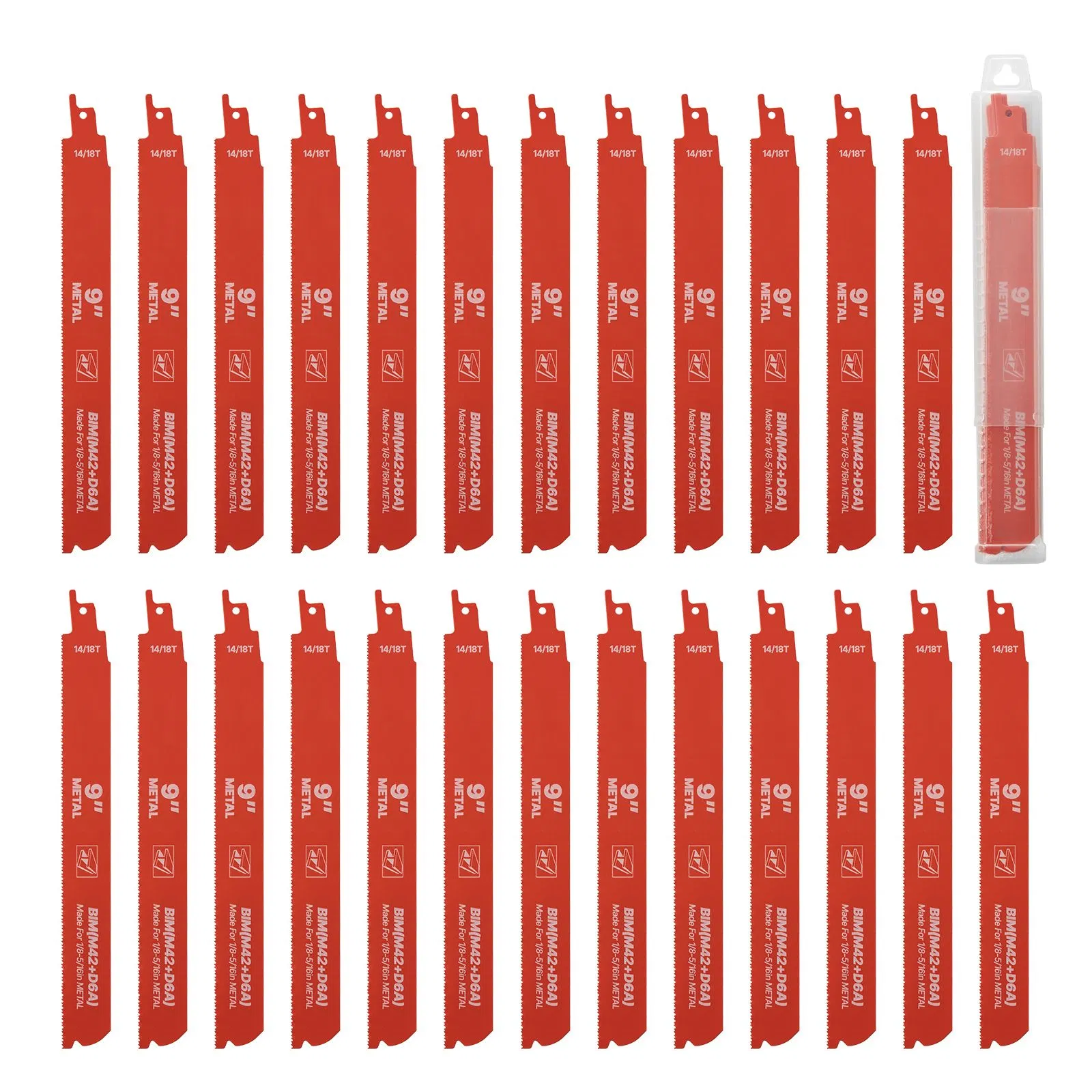 25-Pack Bi-Metal Reciprocating Saw Blades with Universal Shank,14/18 TPI Sharp Teeth for Fast,Smooth Cuts on Medium Metals 1/8-5/16 inch,Orange