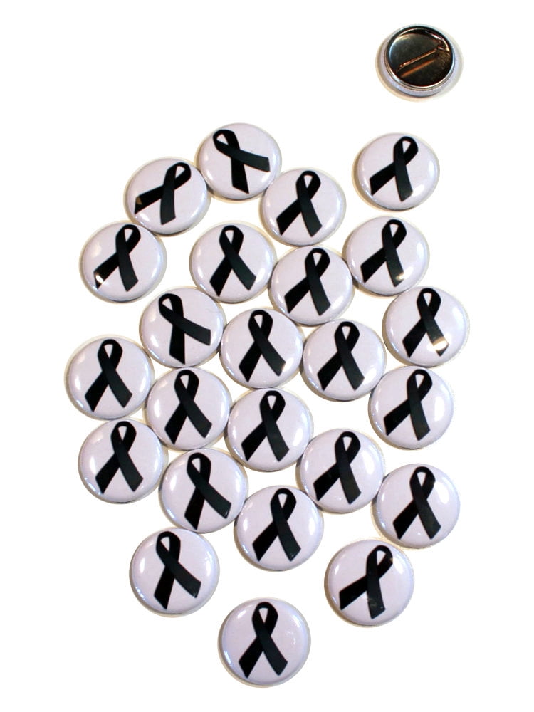 Sample Ribbon Button 25 Pack - Black Awareness Ribbon Pinback Buttons - 1 Inch Round ...