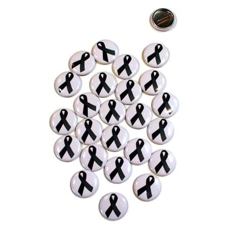 25 Pack - Black Awareness Ribbon Pinback Buttons - 1 Inch Round