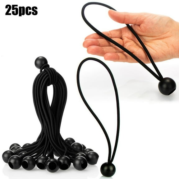 25 Pack Black Ball Bungee Cords for Tarp Canopy Tent Camping