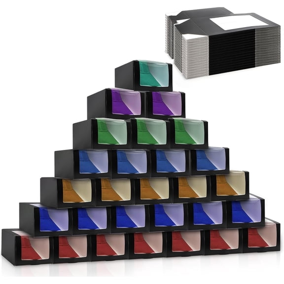 25 Pack Black Gift Boxes with Window for Hat, Paper Hat Display Case, Fold Storage Container Packing Boxes for Baseball Caps, Snapbacks, Trucker Cap, 7.8" x 7.8" x 4.8"