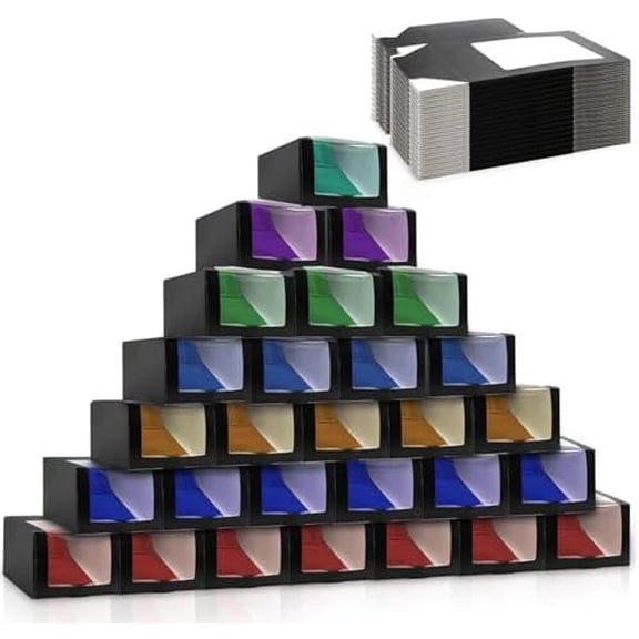 25 Pack Black Gift Boxes with Window for Hat, Paper Hat Display Case, Fold Storage Containter Packing Boxes for Baseball Caps, Snapbacks, Trucker Cap, 7.8" x 7.8" x 4.8"