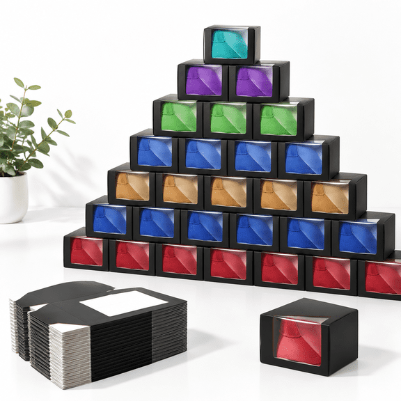 25 Pack Black Gift Boxes With Clear Window For Hat Storage, Foldable Paper Display Cases For Baseball Caps