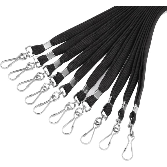 25 Pack Black Lanyard Bulk Lanyards for Id Badges Flat Lanyard with Badge Clip Swivel Hook