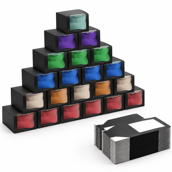 25 Pack Black Paper Gift Boxes with Window for Baseball Caps and Snapbacks