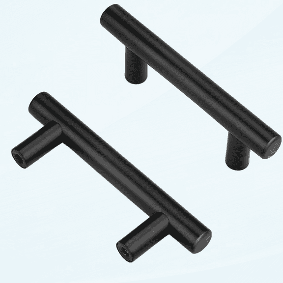 25 Pack Black Stainless Steel Kitchen Cabinet Door Handles T Bar Drawer Pulls Knobs Diameter 1/2 inch Hole Centers 2.5inch-4inch Length