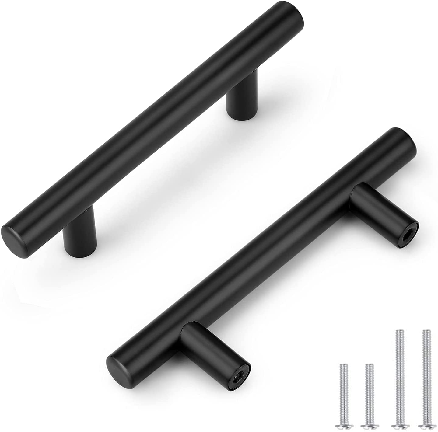 25 Pack Black Stainless Steel Kitchen Door Handles T Bar Drawer Pulls Knobs Diameter 1/2