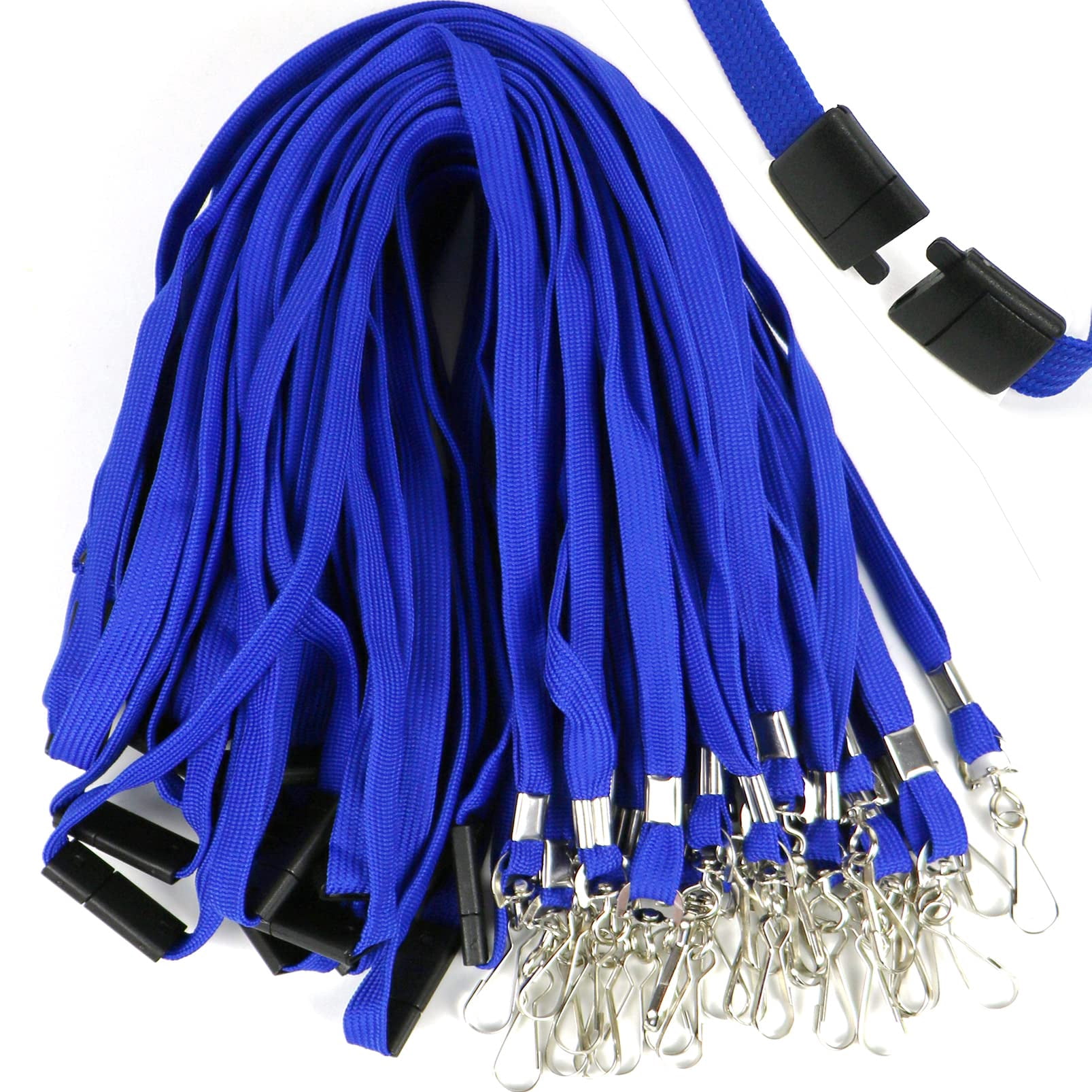 25 Pack Breakaway Lanyard With J-hook Bulk Flat Lanyards For Name Tag Id Badges (blue  25 Pack)