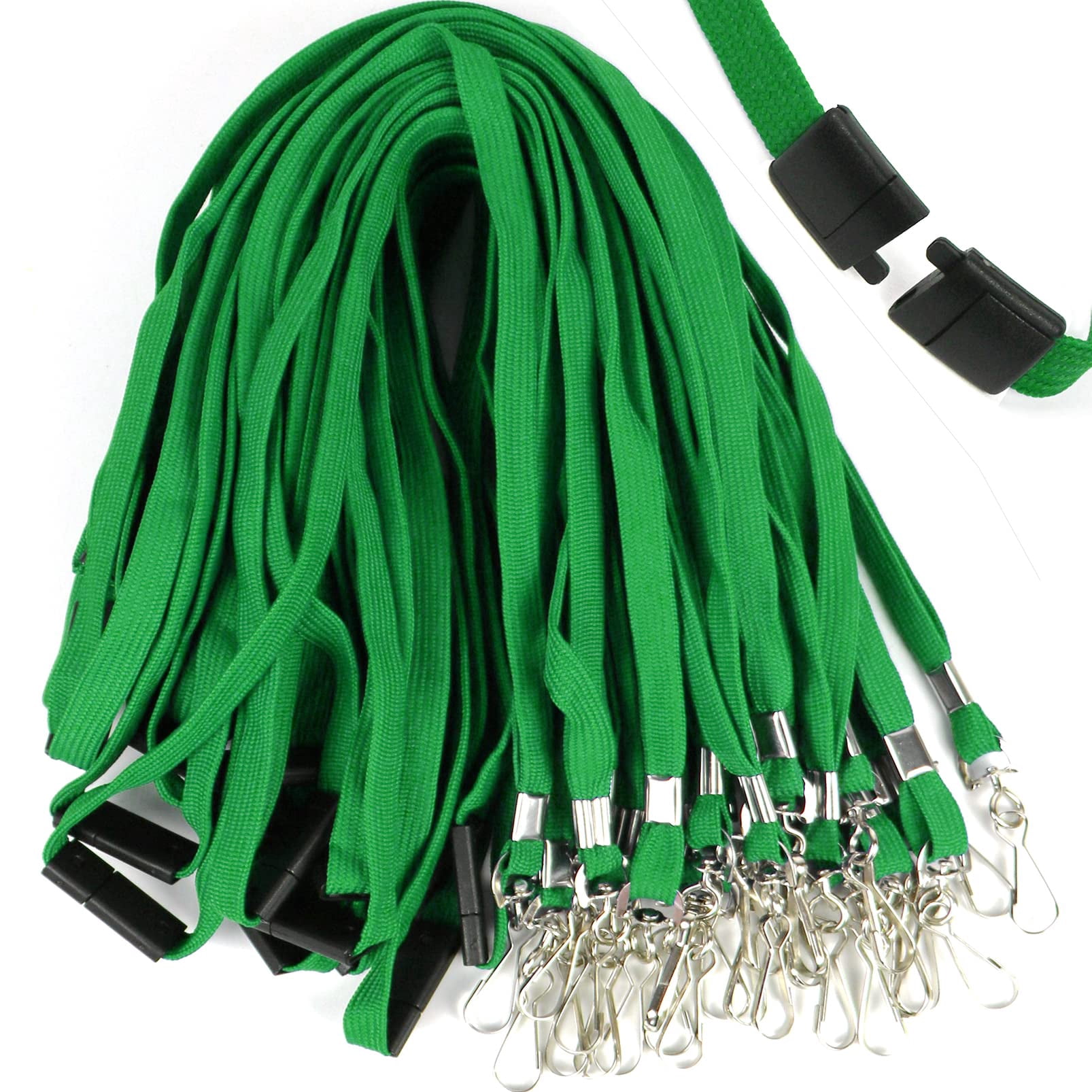 25 Pack Breakaway Lanyard With J-hook Bulk Flat Lanyards For Name Tag Id Badges (green  25 Pack)
