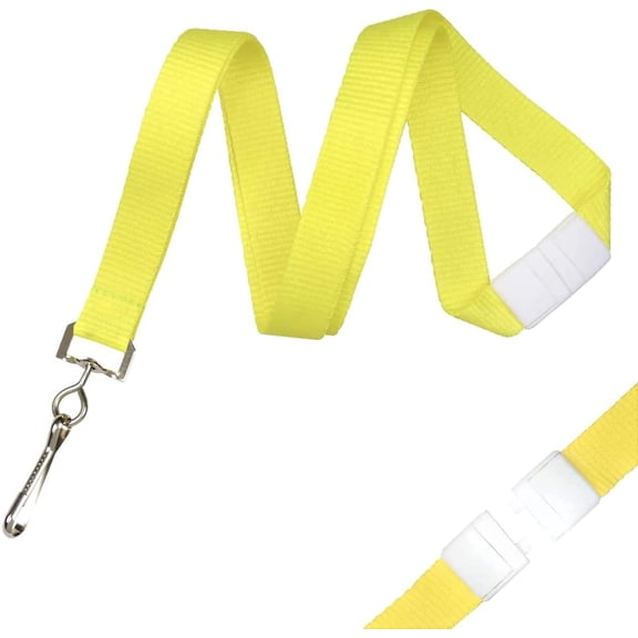 25 Pack - Bright Wide Lanyards for Name Badges with Safety Breakaway Neck Clasp & ID Badge Holder J Clip - Hi Visibility Neon for Name Tag, Keys, Cruise, Student ID by Specialist ID (Neon Yellow)