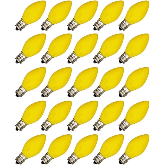 25 Pack C7 LED Yellow Replacement Light Bulbs for Christmas Light Strings, 0.7W Ceramic LED Vintage Light Bulbs for C7 Outdoor String Lights, Candle Lamps, Night Lights, E12 Candelabra Base