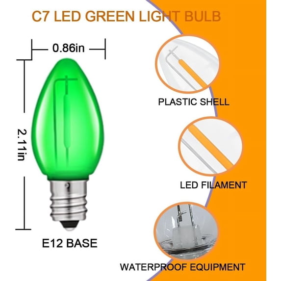 Led Bulb Live 25 Pack C7 Multicolor 120V Waterproof Led Replacement Christmas Light ...