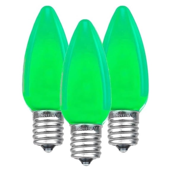 25 Pack C9 Ceramic Style LED Christmas Lights, Opaque Green Replacement Bulbs with E17 Base, Shatterproof Plastic, 3 Ultra-Bright SMDs Per Bulb, Energy Efficient 0.5W