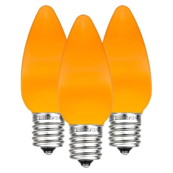 25 Pack C9 Ceramic Style LED Christmas Lights, Opaque Orange Replacement Bulbs with E17 Base, Shatterproof Plastic, 3 Ultra-Bright SMDs Per Bulb, Energy Efficient 0.5W