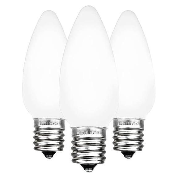 25 Pack C9 Ceramic Style LED Christmas Lights, Opaque Pure White Replacement Bulbs with E17 Base, Shatterproof Plastic, 3 Ultra-Bright SMDs Per Bulb, Energy Efficient 0.5W