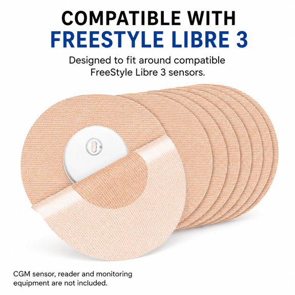 25 Pack CGM Sensor Overpatches Compatible with FreeStyle Libre 3, Breathable Adhesive Sensor Covers for Daily Wear and Exercise, Beige