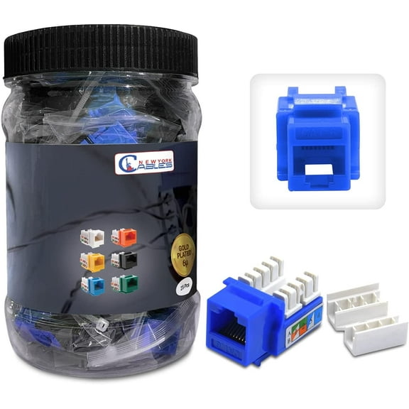 25 Pack Cat6 RJ45 Keystone Jack UTP Network Connectors 90° Punch-Down Jacks Blue