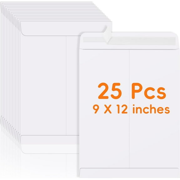 25 Pack Catalog Mailing Envelopes, 9 x 12 Inches Self-Seal White Manilla Envelopes for Mailing, Organize, storage, Home, Office Business