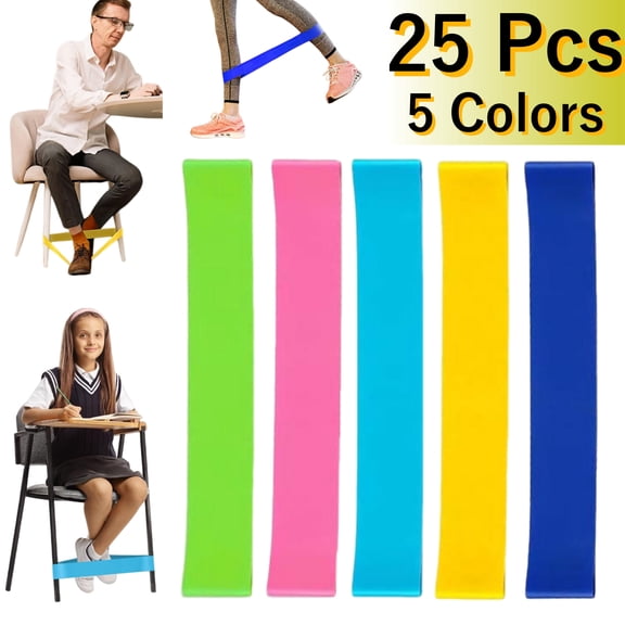 25 Pack Chair Bands Fits Desks/Chairs >12" Leg Width, Sensory Aid Focus Tool, Elastic TPE, 5 Colors